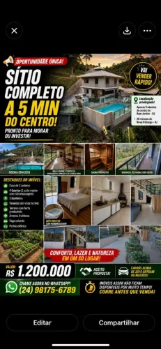  Sítio Completo a 5 Min do Centro | Piscina + Sauna + 5 Quartos