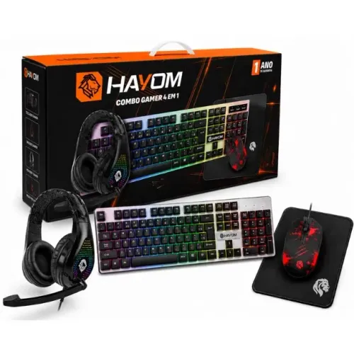 Kit Gamer 4 em 1 - Teclado RGB, Mouse, Headset e Mousepad Hayom