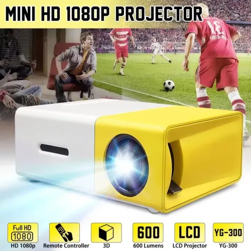 AMARELO/BRANCO - Mini Projetor Portátil Led 1080p com saida HDMI- 600 Lumens
