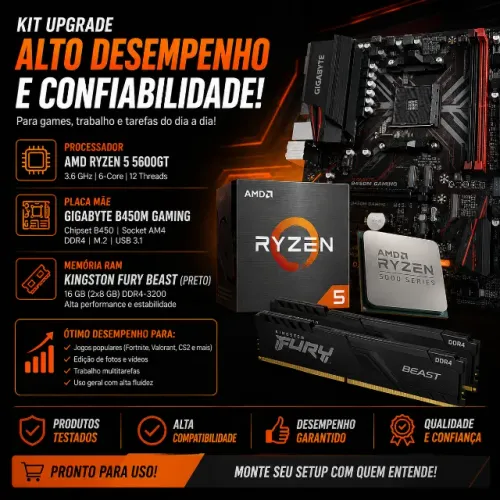 Kit Gamer Ryzen 5 5600GT + B450M + 16GB DDR4