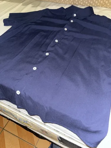 Camisa Social (Azul marinho/ P) Lisa Masculina Slim Fit Manga Curta
