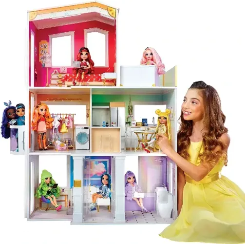 Playset MGA Casa de madeira Rainbow High com 3 níveis