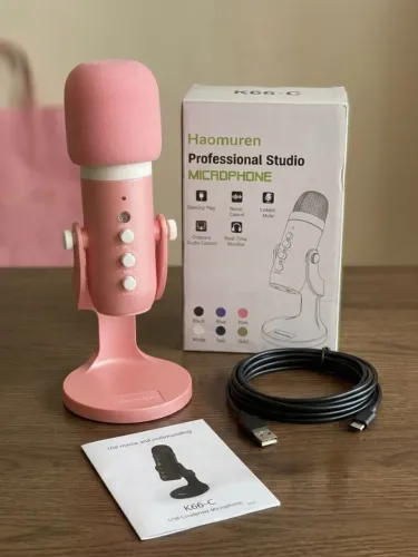 Microfone Condensador USB Haomuren K66-C Rosa [Novo]