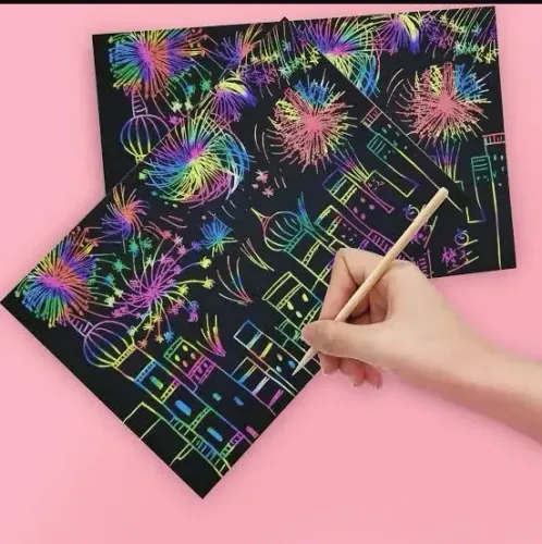 Caderno Mágico Preto Rainbow Scratch Notes ou Marca Página Rainbow Scratchbook com Palito