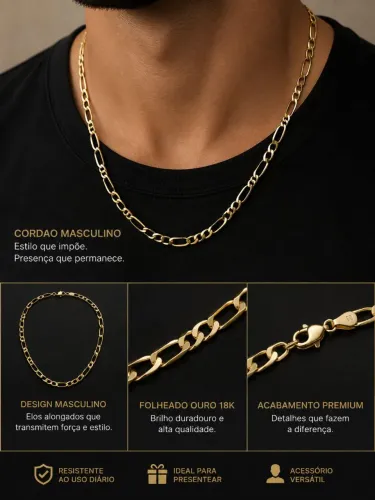 Pulseira e cordão Masculino Folheado ouro 18k