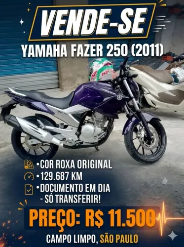 Yamaha Fazer 250 (2011) - Roxa - Em dia, só transferir!