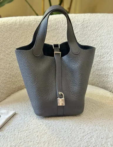 BOLSA HERMES PICOTIN LOCK 18 COURO CINZA HAND MADE