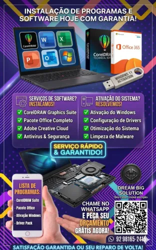 Instalação de programas, ativação de windows, formatação, instalação de impressoras