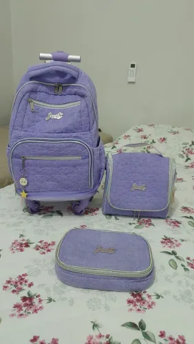 Mochila Escolar Infantil Feminina Roxa Brilhosa Unicórnio