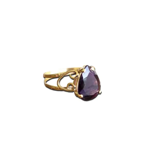 Anel Feminino Ouro 18kt Com Ametista Natural Lapidação Gota Dourado 18