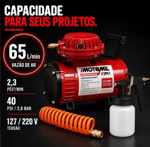 Compressor Ar Direto Motomil Jetmil-s 65l 1/3hp 1/2cv Bivolt