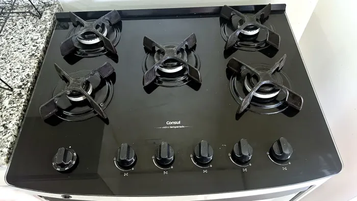 Fogão Consul 5 Bocas com Forno - Inox/Vidro Temperado