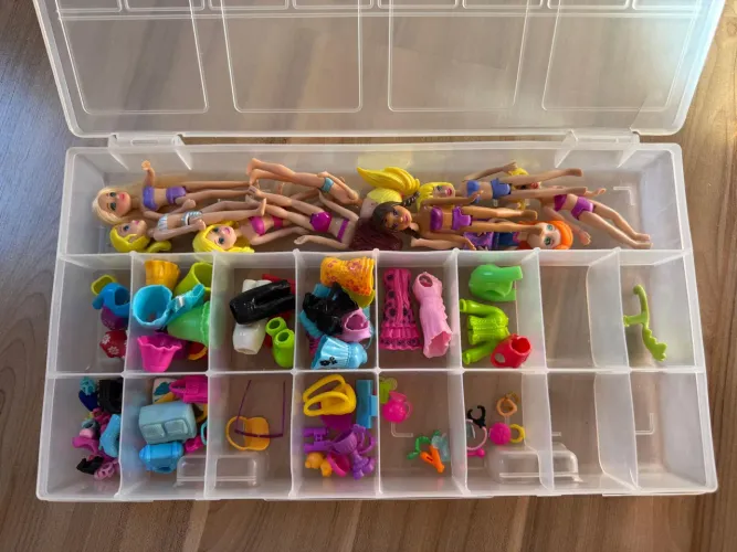 Conjunto de Polly Pocket + Roupas + Caixa Organizadora