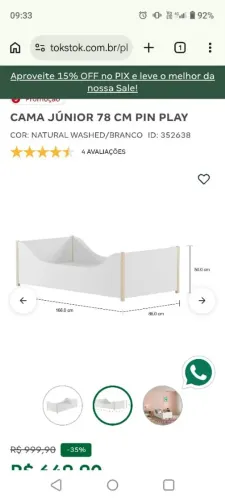 Cama infantil tok stok com colchão 