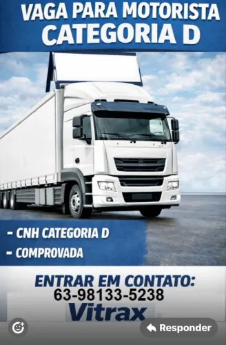 Estamos contratando motorista categoria D para viagens fora e dentro do estado. 