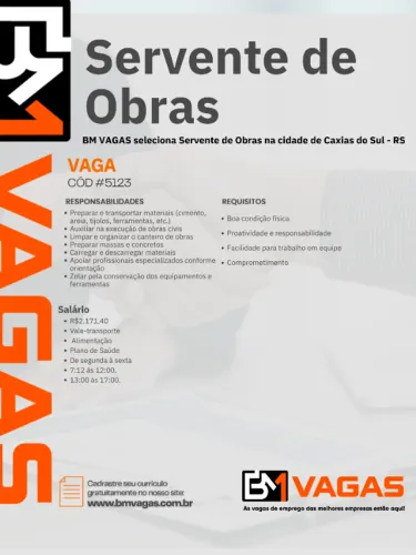 Servente de Obras em Caxias do Sul/RS