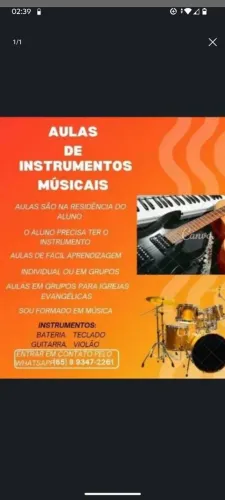 Aulas de violão, teclado, bateria, guitarra 