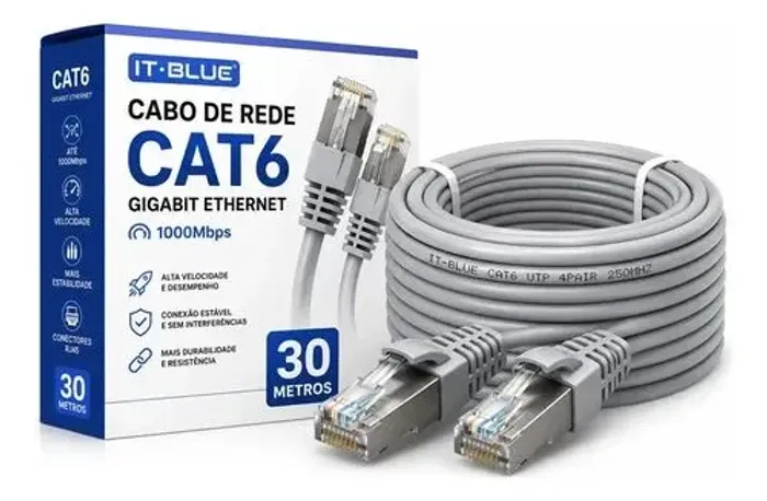 Cabo De Rede 30 Metros Cat6 Internet Gigabit 1000mbps Rj45