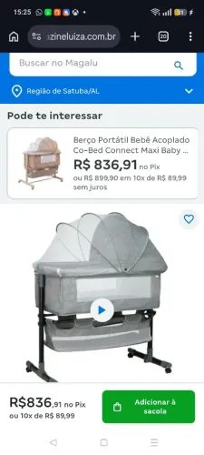 Berço Portátil Bebê Acoplado Maxi baby Cinza