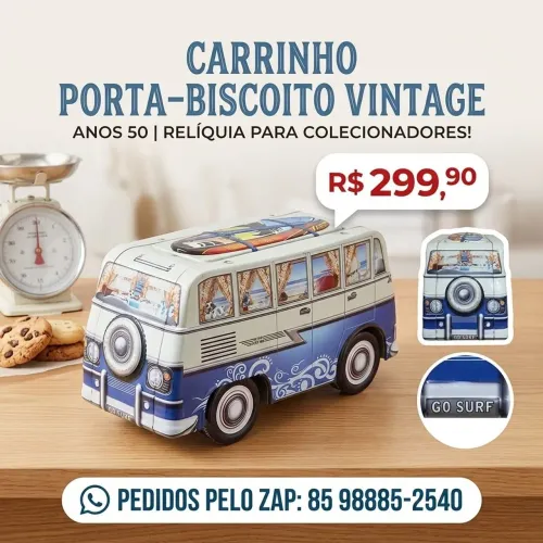 Porta biscoito anos 50 carrinho lata