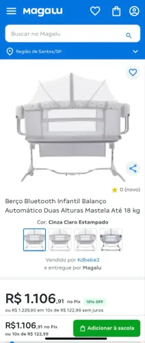 Vendo berço portátil da marca Mastela até 18kg