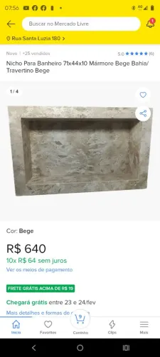 Nicho de mármore bege Bahia 71x44