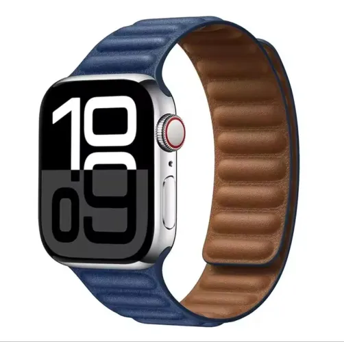 Pulseira de Couro magnética para Apple Watch 42 a 46mm Azul