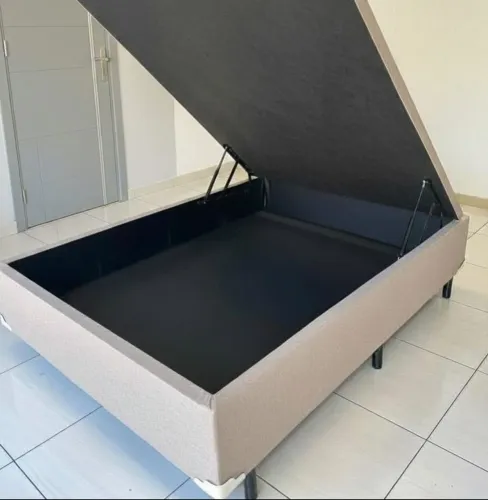 Cama Box Baú Casal Madeira Reforçada Suede - Direto de Fábrica