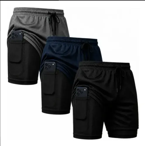 Kit 3 Shorts 2 Em 1 Masculino De Compressão Corrida Academia