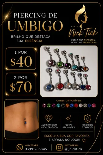 Piercing para umbigo. Brilho que destaca sua essência
