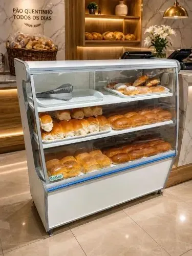 Balcão Seco Expositor Vitrine Vidro 1.40m para Mercadinho Padaria Casa de Bolo