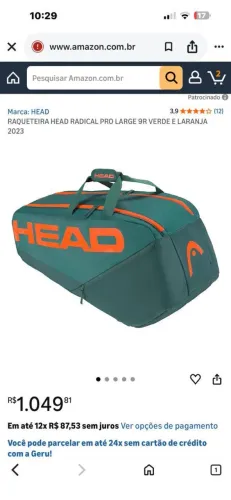 Raqueteira Head Pro X Large 9r Verde E Laranja