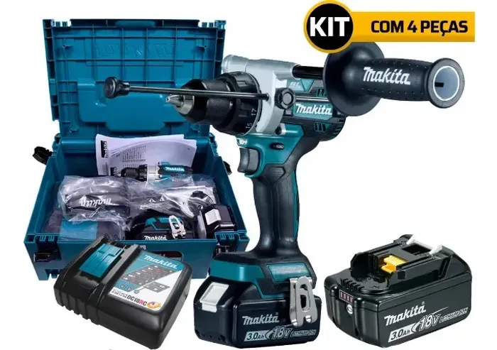 Kit Furadeira Com 2 Baterias + Carregador Makita Cor Azul-turquesa