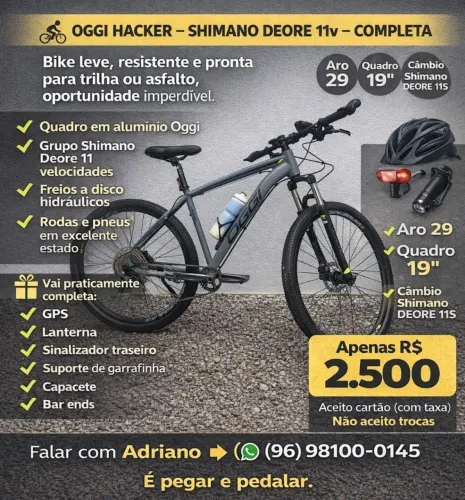 BIKE - OGGI HACKER - DEORE 11v - ARO 29 - QUADRO 19 - COMPLETA