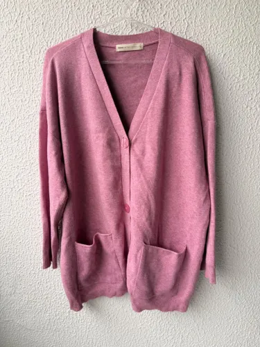Cardigan NV + Hering feminino, tricô rosa mescla