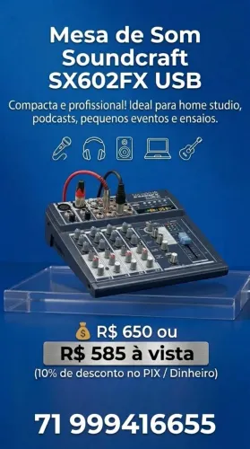 Mesa de Som Soundcraft SX602FX USB Bivolt + Efeitos | Áudio Profissional + ENTREGA GRÁTIS!
