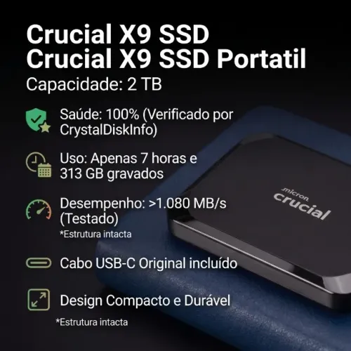 SSD Portatil Crucial X9 2TB (estado de novo)
