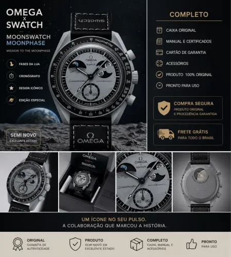 ? Omega x Swatch MoonSwatch Mission to Moonphase (Fases da Lua) - Semi Novo | Completo