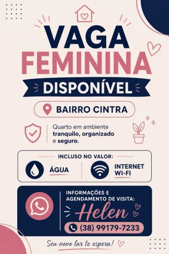Vaga de quarto feminina|bairro cin