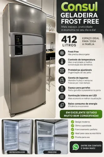 GELADEIRA INOX CONSUL FROST FREE - 412 LITROS