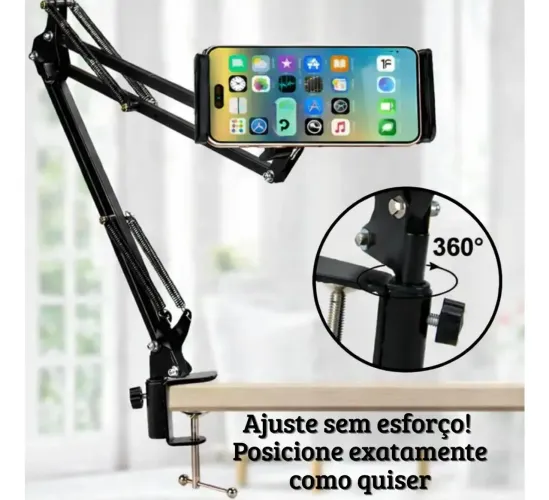Suporte Tablet Mesa Microfone Articulado 360 Preto