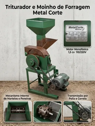 Título: Triturador e Moinho de Forragem Metal Corte - Motor 1,5 cv Monofásico