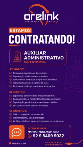 Vaga para auxiliar administrativo