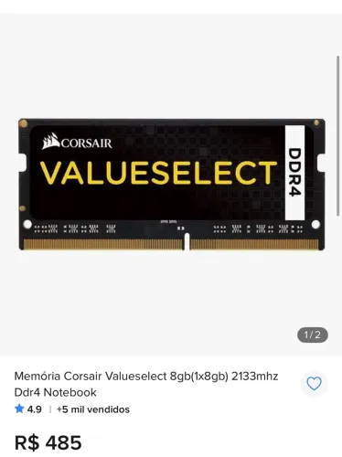16GB RAM DDR4 CORSAIR VALUESELECT NOTEBOOK OU MINIPC