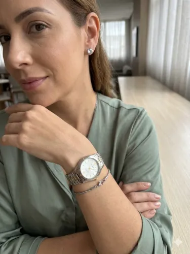 Relógio Feminino Champion + pulseira + brincos em aço