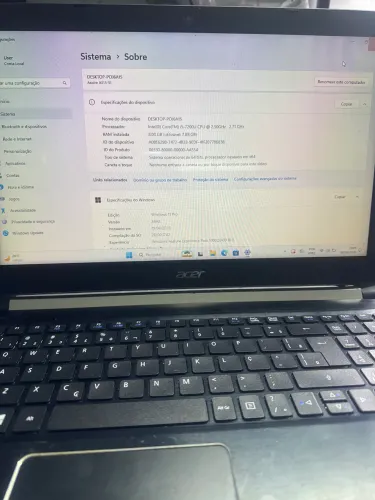 Notebook Acer core i5 7? 8 gb de memória nvme 256gb