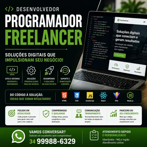Desenvolvedor Programador Freelancer | Sites, Sistemas e Soluções Web Sob Medida