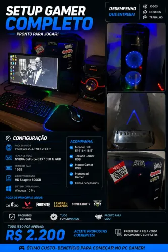 PC GAMER COMPLETO GTX 1050 Ti 4GB + 16GB RAM + Monitor + Kit Gamer