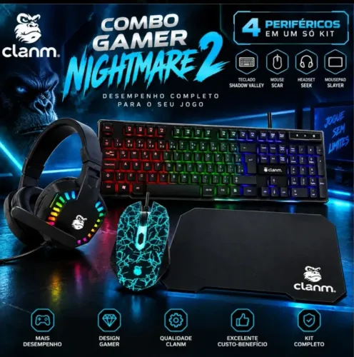 Combo Gamer Completo Nightmare Black - Techalo+Mouse+Fone+MousePad