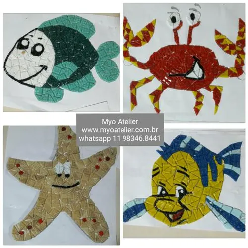 Piscina, Peixe, caranguejo, siri, Mosaico, fundo de piscina